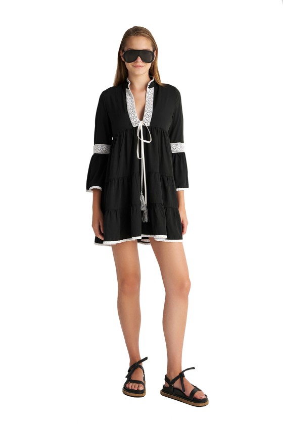 'BATIK SOLIDS' MINI DRESS/KAFTAN IN 'V' NECKLINE